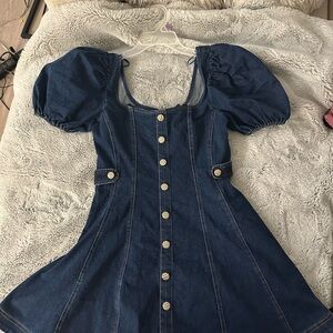 Elegant Navy Puff Sleeve Mini Dress